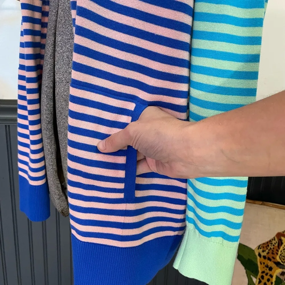 Lands' End Cotton Striped Colorblock Open Long Cardigan Sweater - Image 5