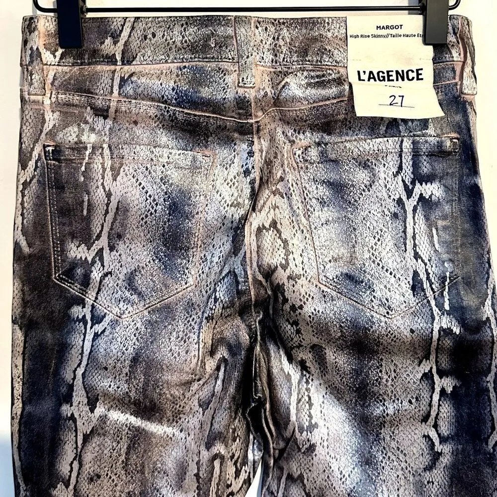 NWT L'AGENCE Margot High Rise Skinny Jean in Pink/Black Snakeskin - Image 7