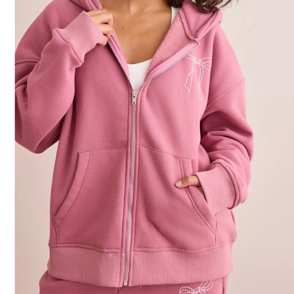 NEW Altar’d State AS Revival Pink Embroidered Bow Hoodie Sweatshirt Size Medium - Image 3