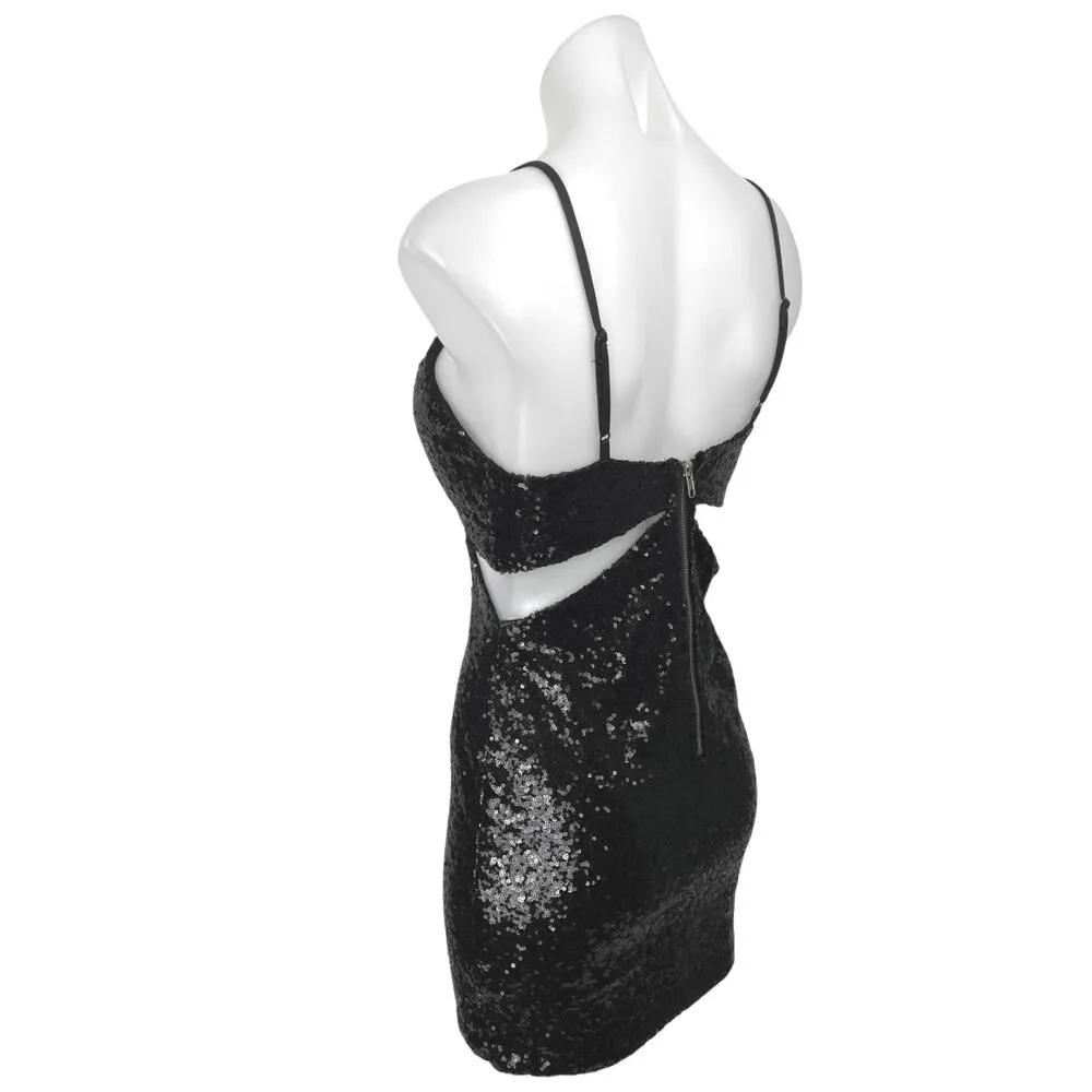 Reverse Black Sequin Sleeveless Cutout Cami Camisole Tank Mini Bodycon Dress S - Image 2