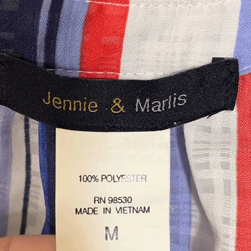 Jenni & Marlis Women's Multicolor Stripes Long Sleeves Ribbon Tie Top Size M Red Size M - Image 2