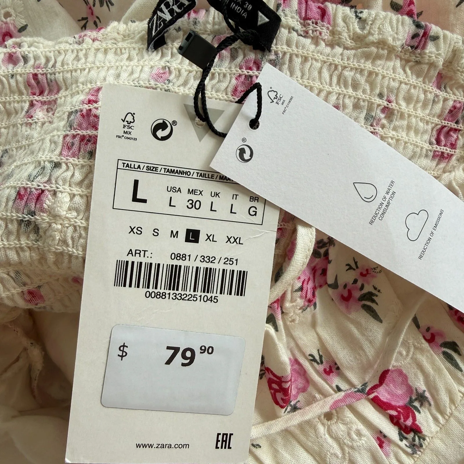 Zara Linen Floral Bustier Eyelet Smocked Midi Dress Size Large - Image 11