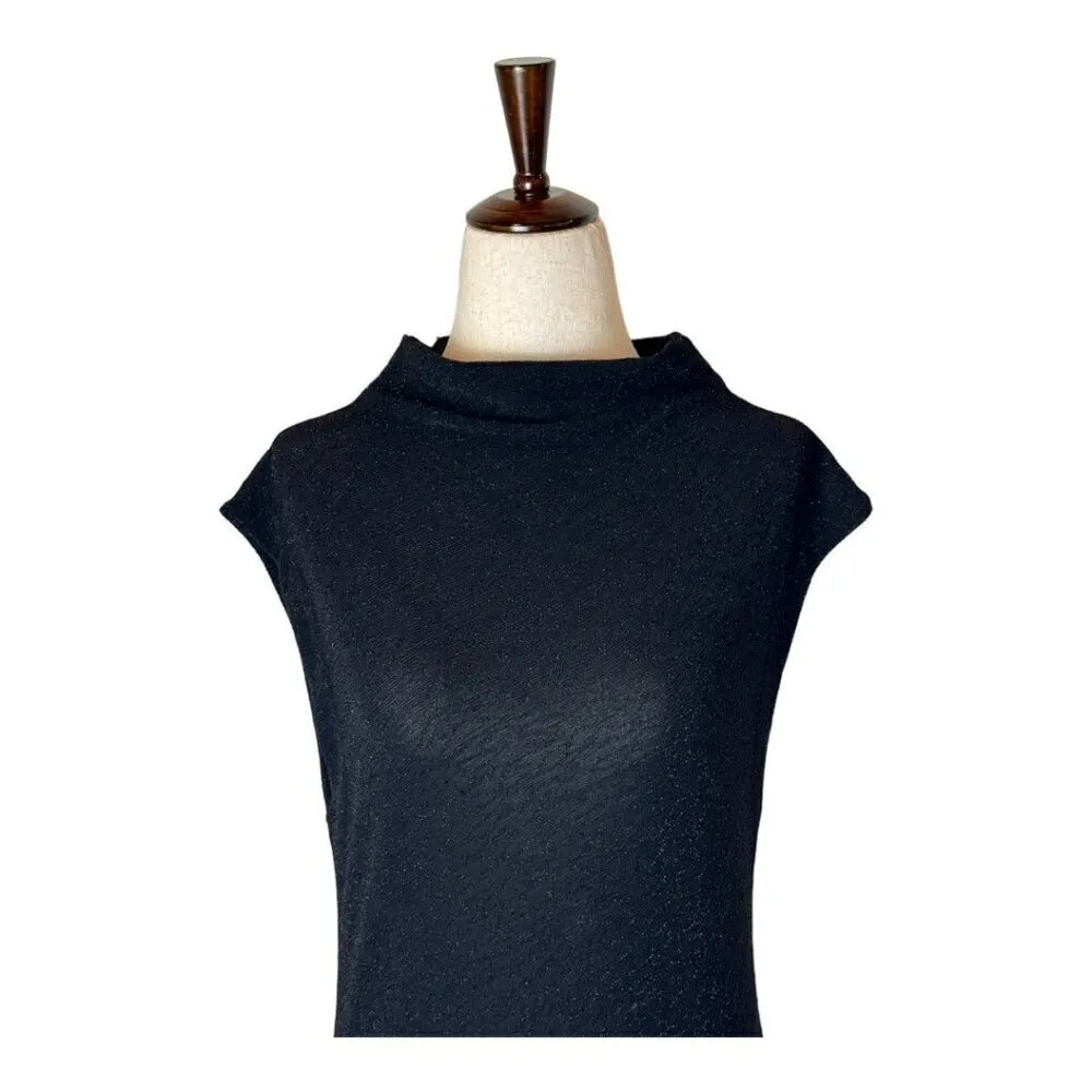 By Malene Birger Sweater Women Small Black Metallic Knit Mock Neck Hinnon Top - Image 4