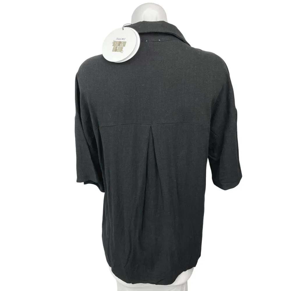 NEW Princess Polly Black Guava Linen 3/4 Sleeve Button Down Shirt Top Size 2 - Image 2