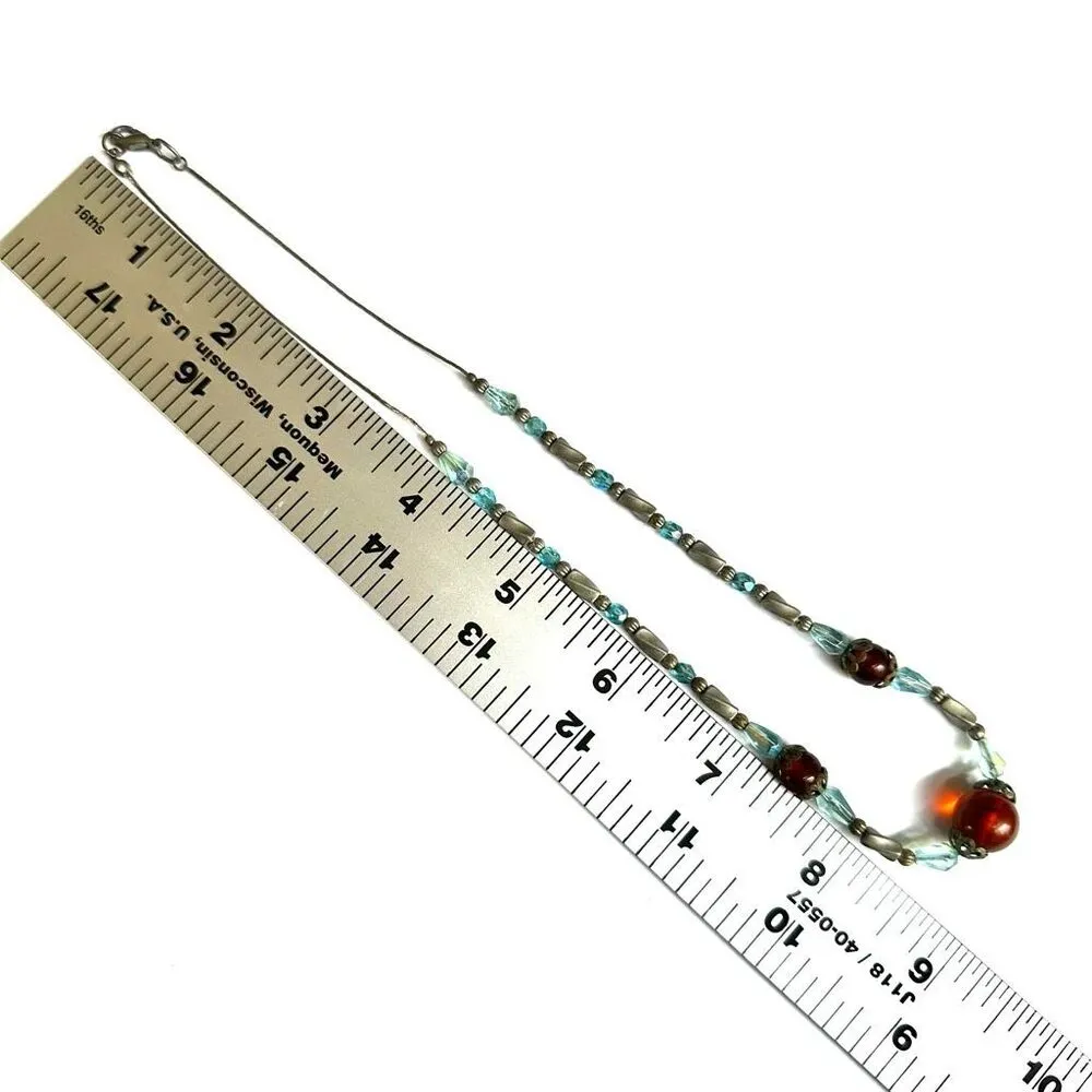 Vintage glass bead necklace with orange and aqua blue tones - Image 8