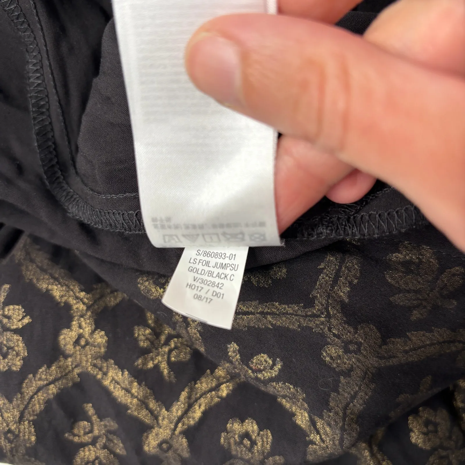 NWT Old Navy Black Gold Floral Jumpsuit Long Sleeve XXL Rayon Boho Modest Office - Image 8