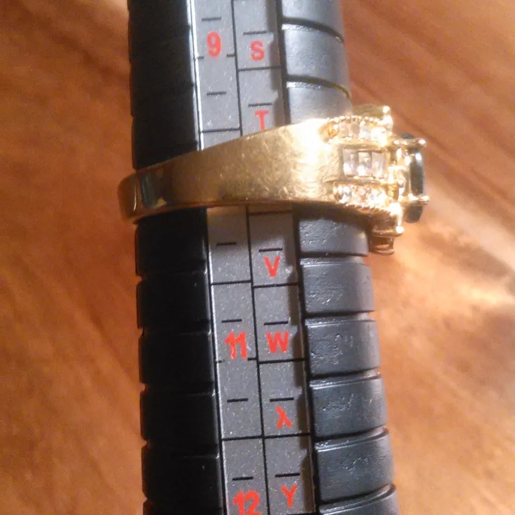 Simulated Emerald and White Crystal Gold Plate Ring (Size 10) - Image 2