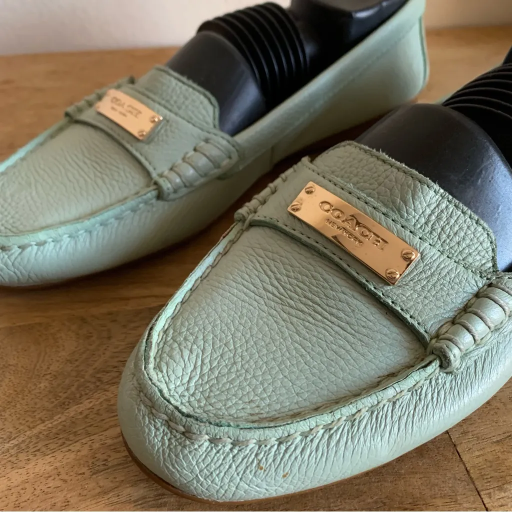 Coach Fredrica Pistachio Mint Green Blue Teal Leather Loafer Flat - Image 2