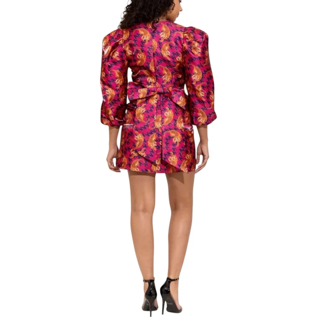 NWT Alden Adair Sophie Mini Dress Party Prowl Pink Tiger Print Puff Sleeve Bow M Size M - Image 3