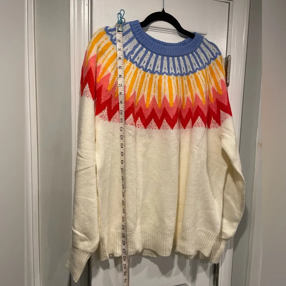NWT French Connection Colorful Cream Fair Isle Knit Sweater Crew Neck Size XL - Image 5