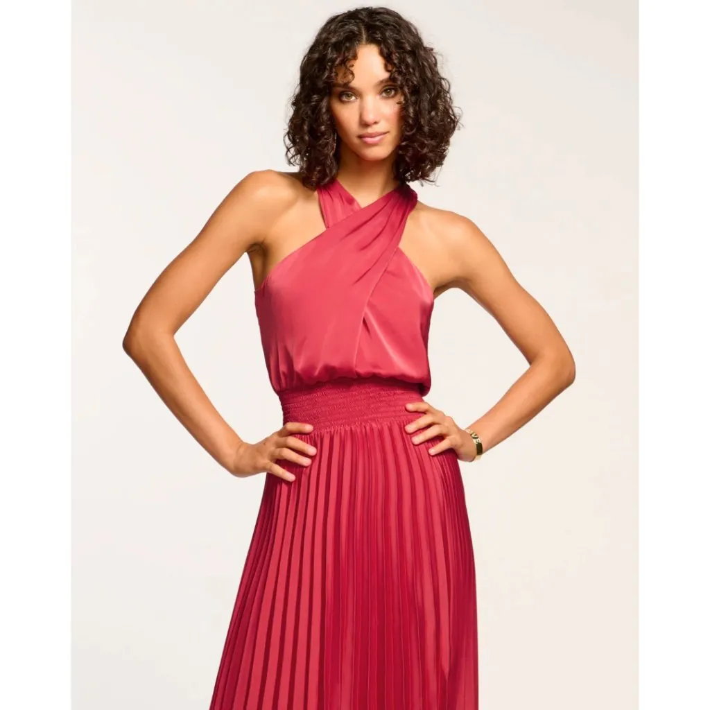 NWT Ramy Brook Arina Halter Maxi Dress Red Pleated Smocked Waist Size 12 - Image 11
