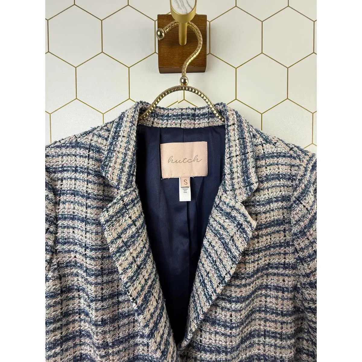 Hutch from Anthropologie Tailored Blue Tweed Plaid Blazer - Size - Small - Image 6