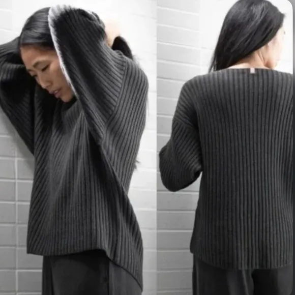 Lunya Cozy Pima Cotton Wool Ribbed Pullover Sweater Gray - Image 2