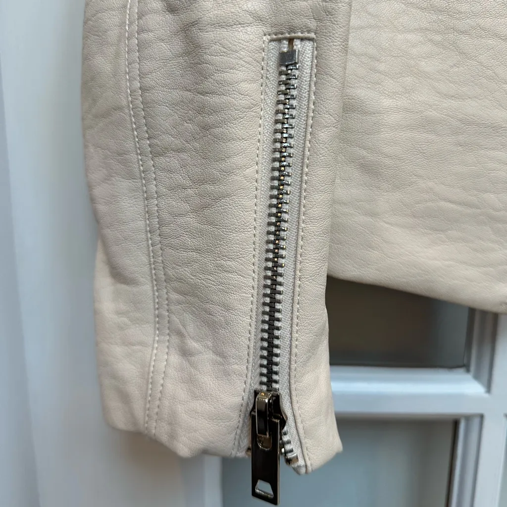 Anthropologie Moon River Cream Faux Leather Moto Zip Biker Jacket Size Medium M - Image 8