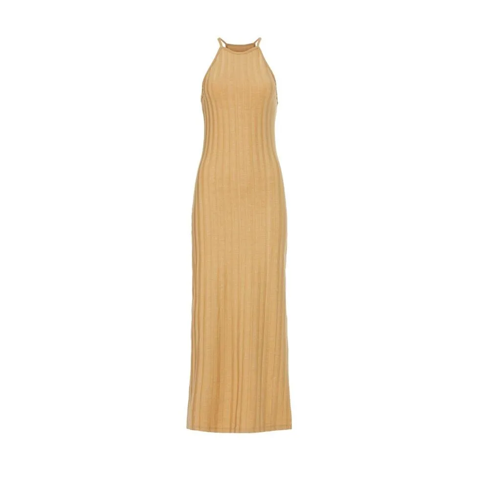 Jonathan Simkhai Megan Tan Ribbed Knit Racerback Sleeveless Midi Dress Size S - Image 6