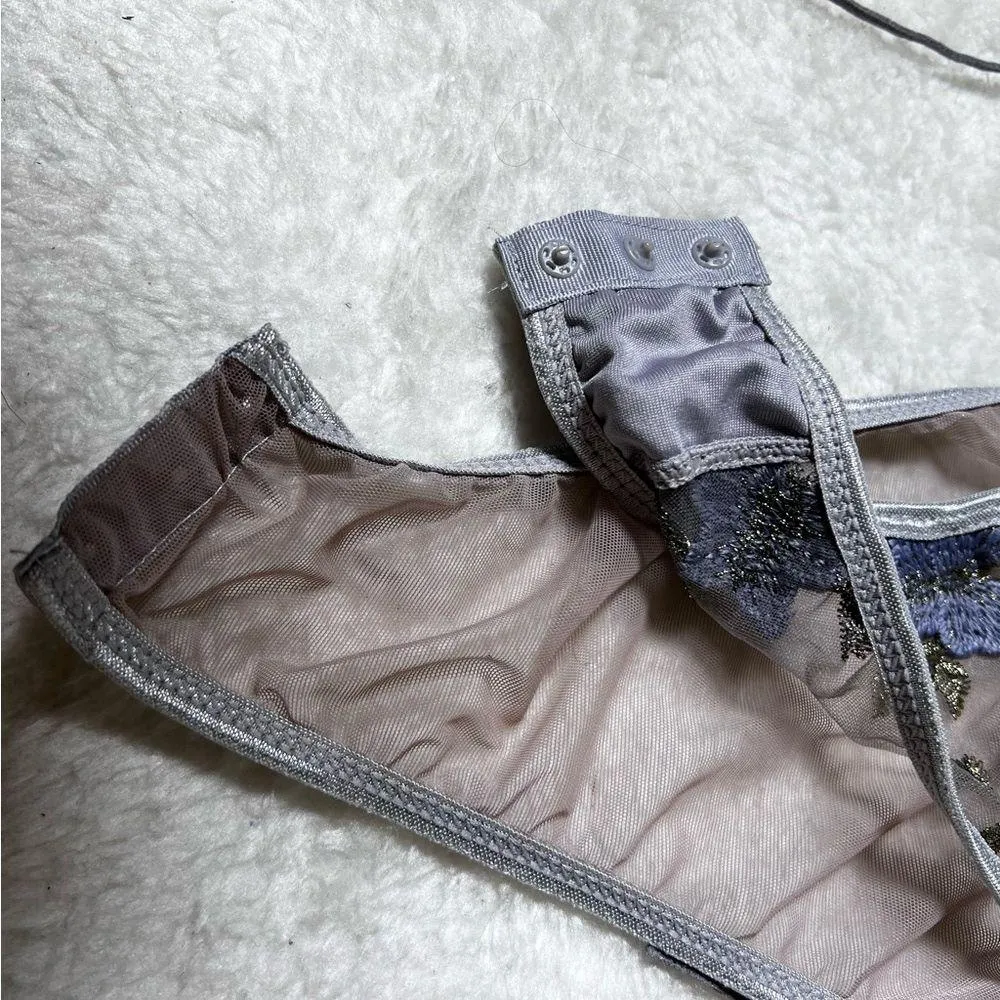 SheIn  Gray and Blue Butterfly Embroidered Mesh Lingerie Bodysuit - Image 6