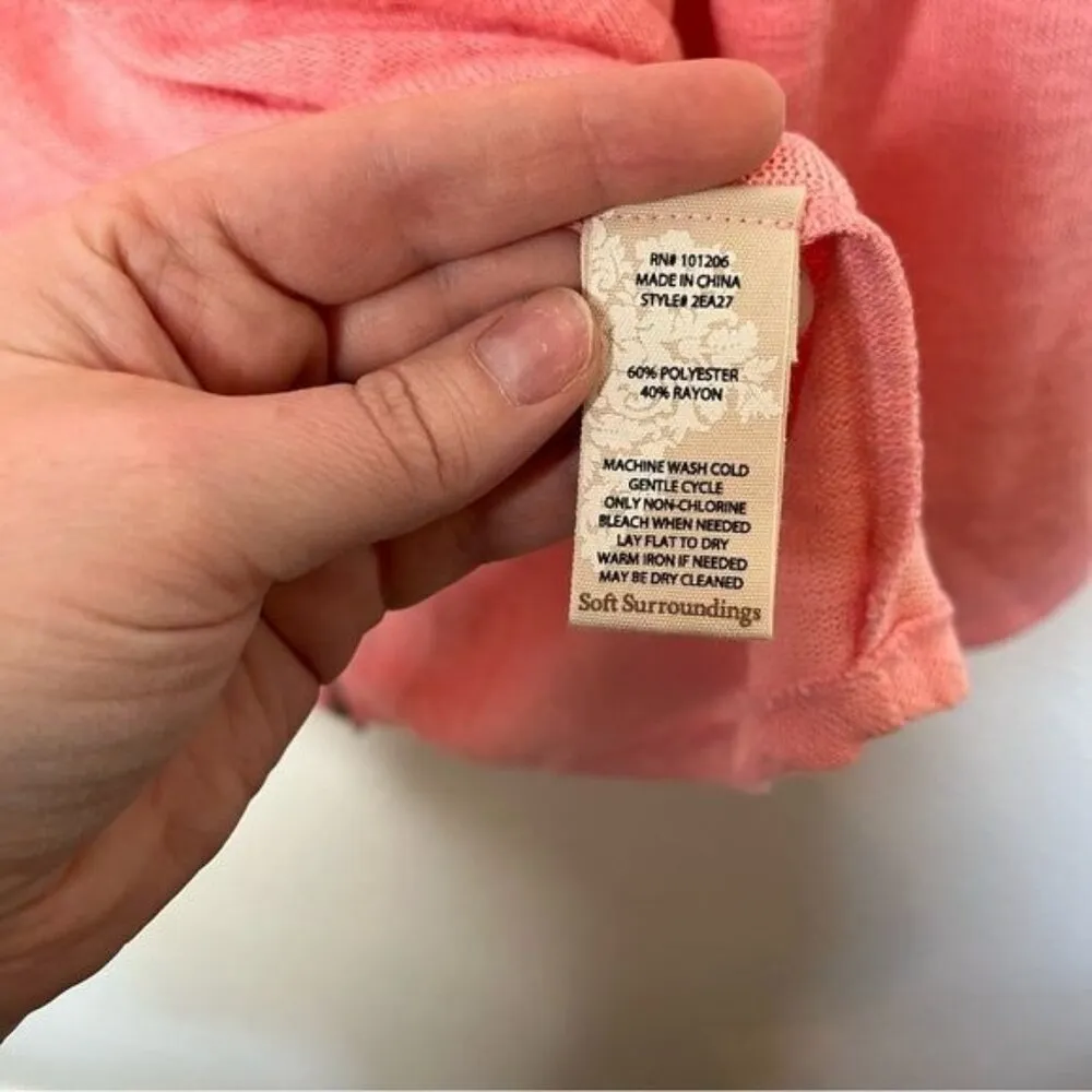 soft surroundings Audley back zip watermelon sherbet pink knit top size large - Image 9