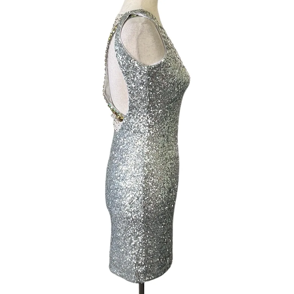 Get Lucky USA Silver Sequined Cocktail Dress with Embellished Racerback - Image 10
