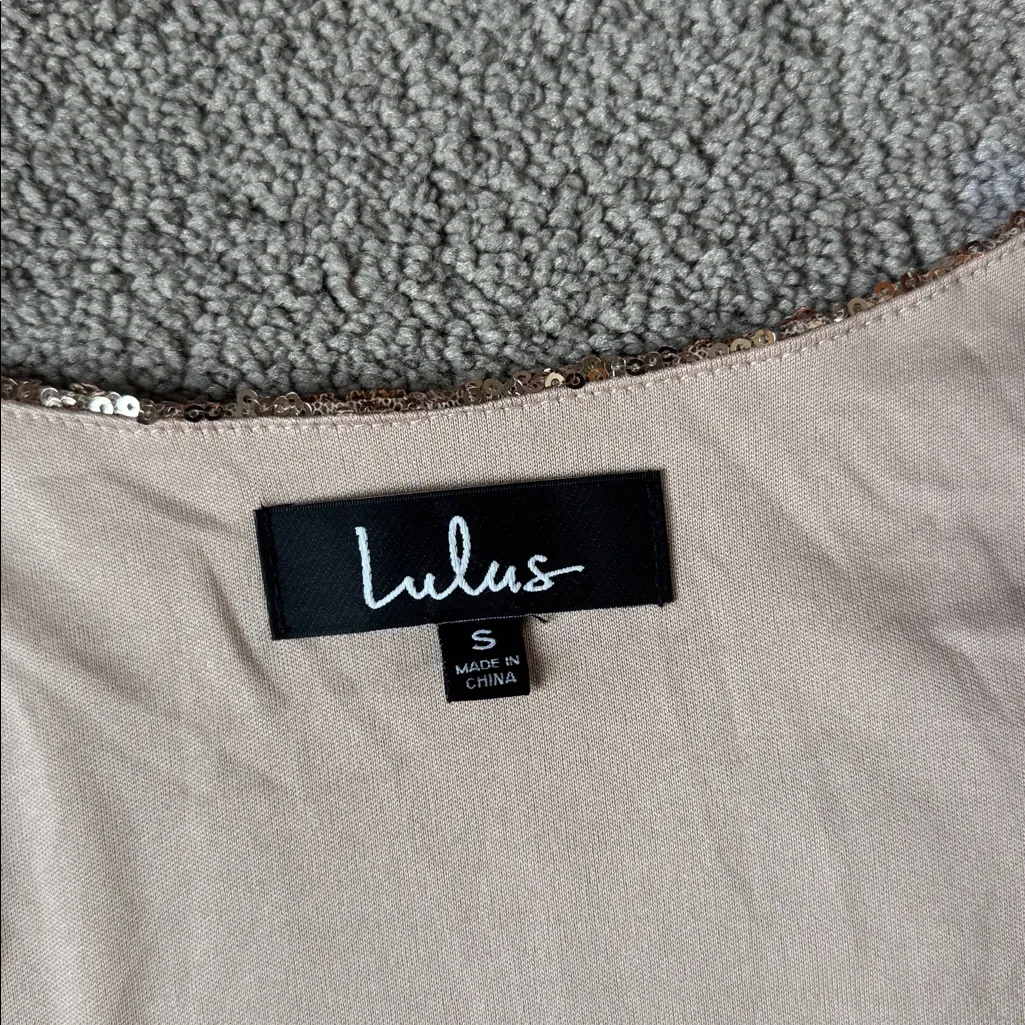 Lulus Light Up the Night Champagne Rose Gold Sequin Shift Mini Dress SIZE S - Image 3