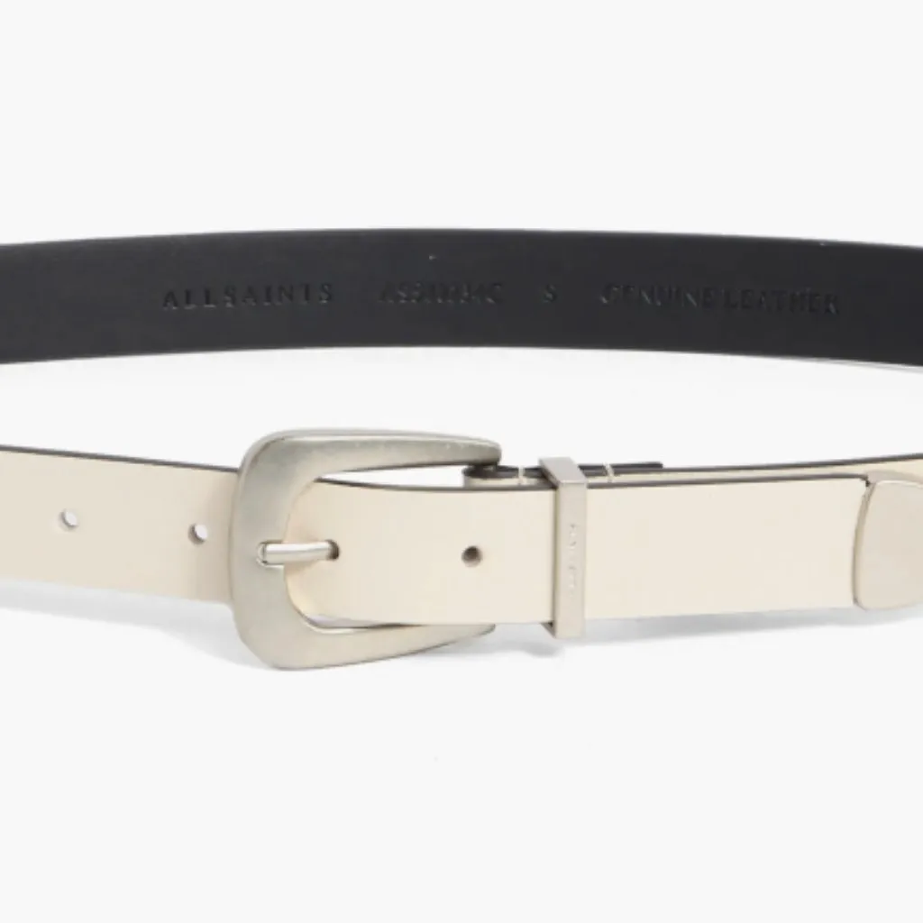 NEW $99 AllSaints Curved Buckle Leather Belt X-Large, ROE Leather - Image 3