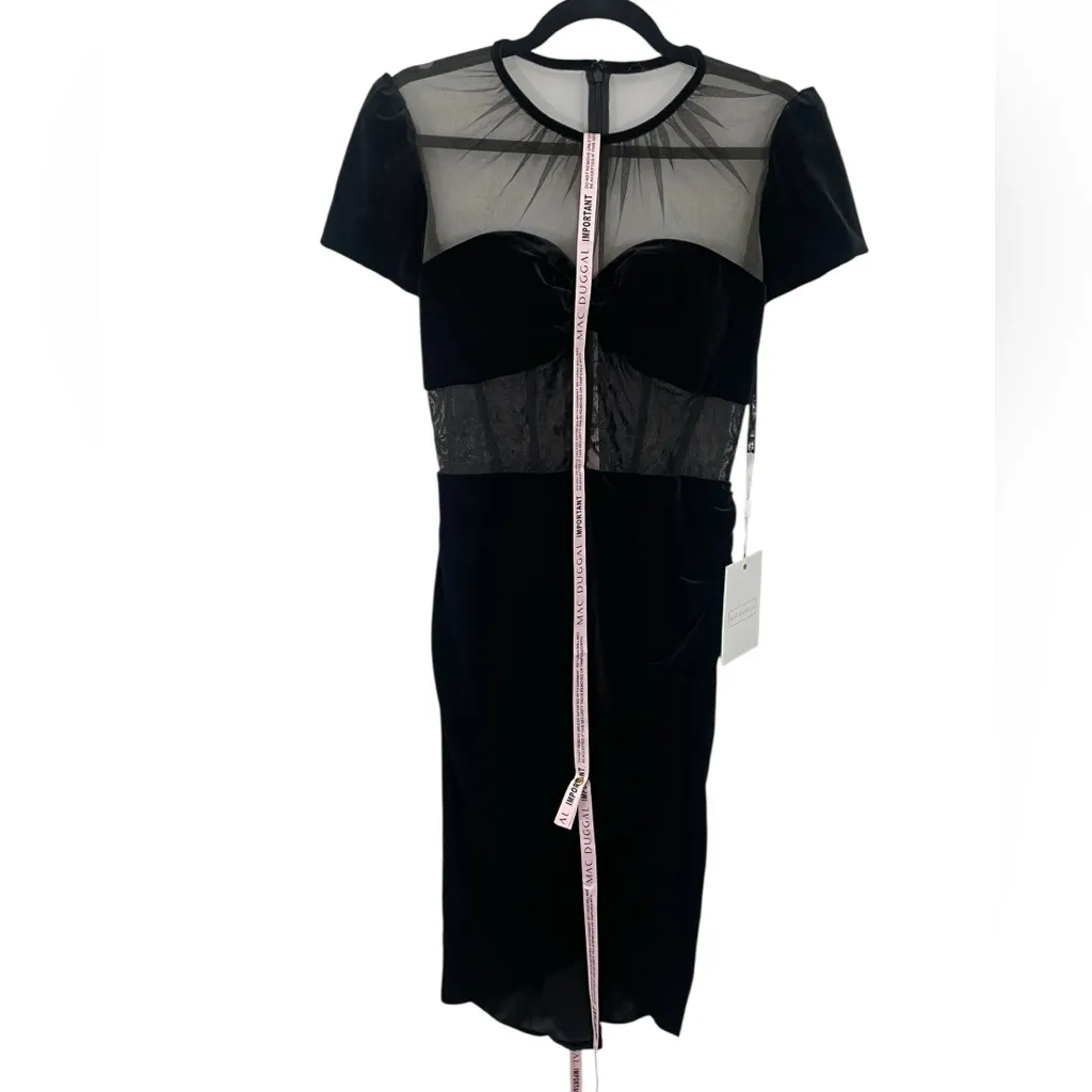 NWT Mac Duggal Sheer Bustier Top Lace‎ Asymmetrical Hemline Black Velvet Dress 2 - Image 4