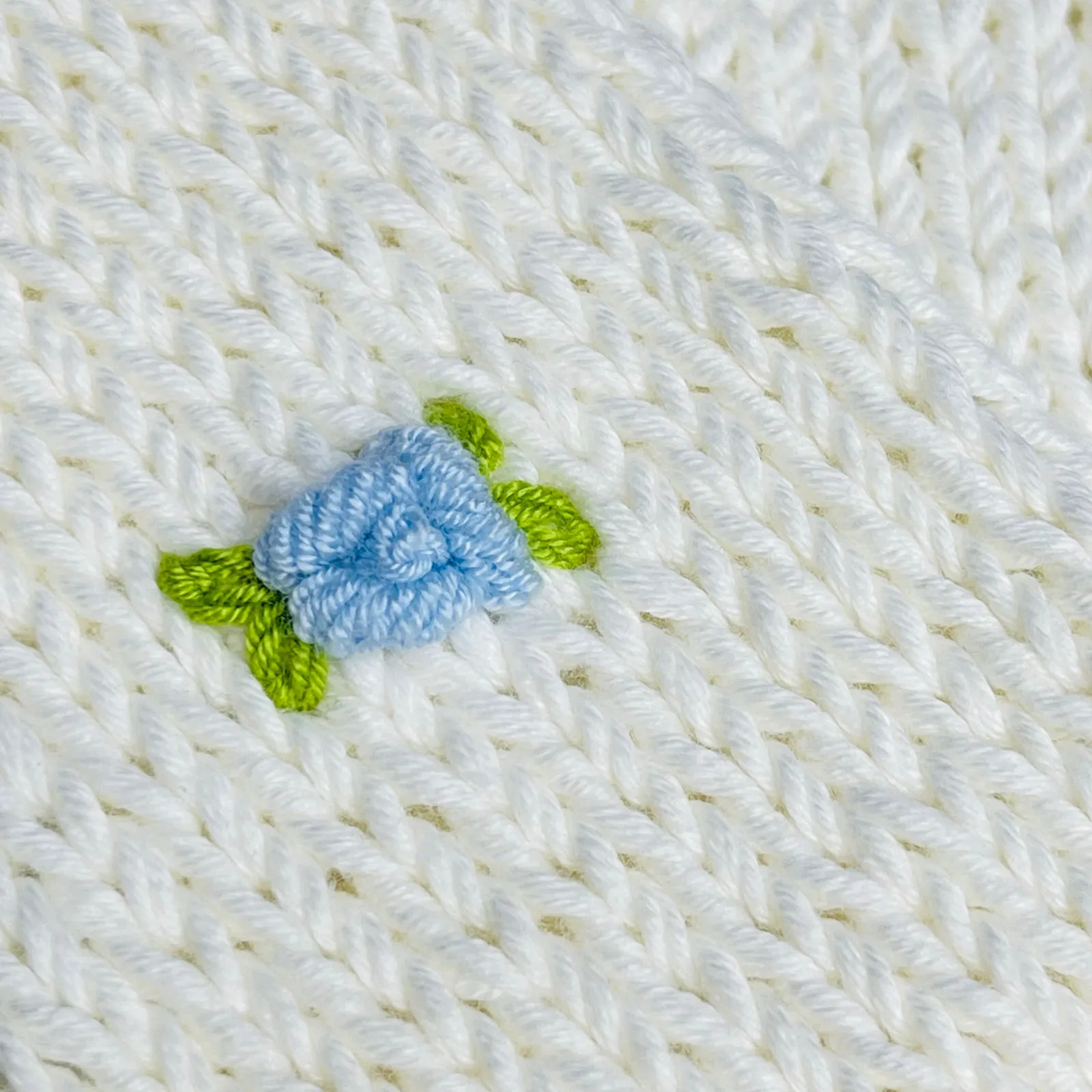 Fanm Mon Winter Bloom Blue Rose Cotton Cardigan Handmade New size XS/S Ivory White - Image 9