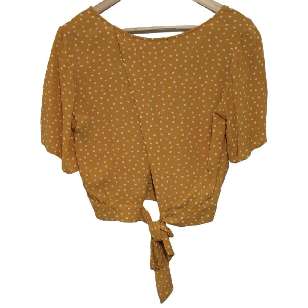 Abercrombie & Fitch Yellow Polka Dot Short Sleeve Wrap Blouse Crop Top Size S - Image 2