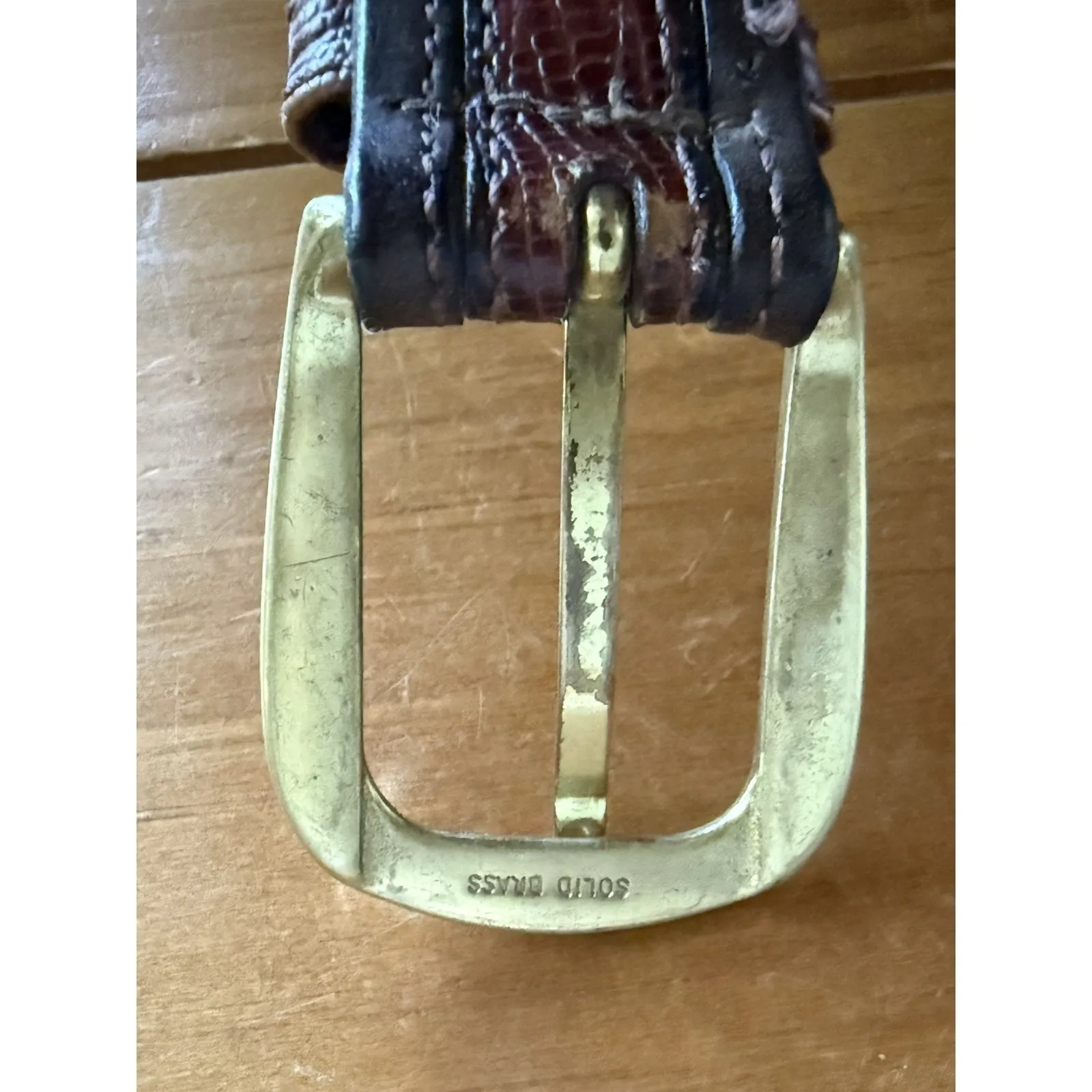 Vintage Leather Belt Iguana Grain Steerhide Brass Buckle Made In‎ USA Size S/M Brown - Image 7