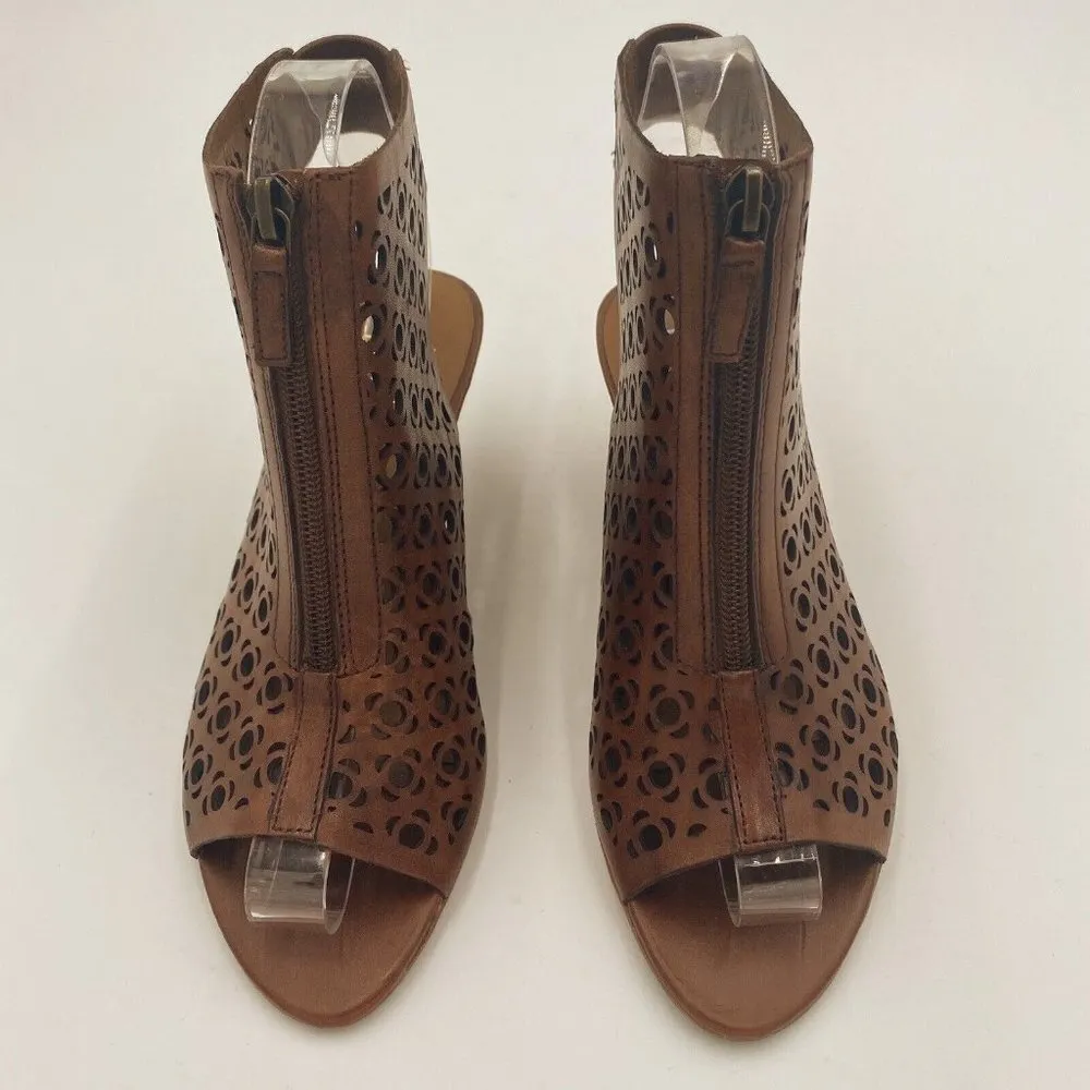 Franco Sarto Brown Laser Cut Leather Open Toe Wedge Booties Womens Size 6.5M - Image 2