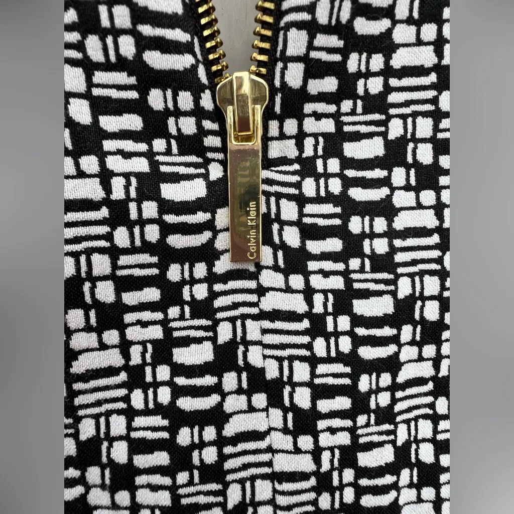 Calvin Klein Size 8 Black White Geometric Scuba Crepe‎ Stretch Sheath Dress MIDI - Image 7