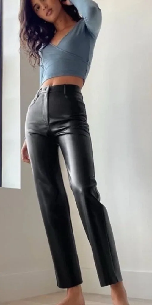 Wilfred (Aritzia) Vegan Leather High Rise Straight Pants – Black (Size 2) - Image 1