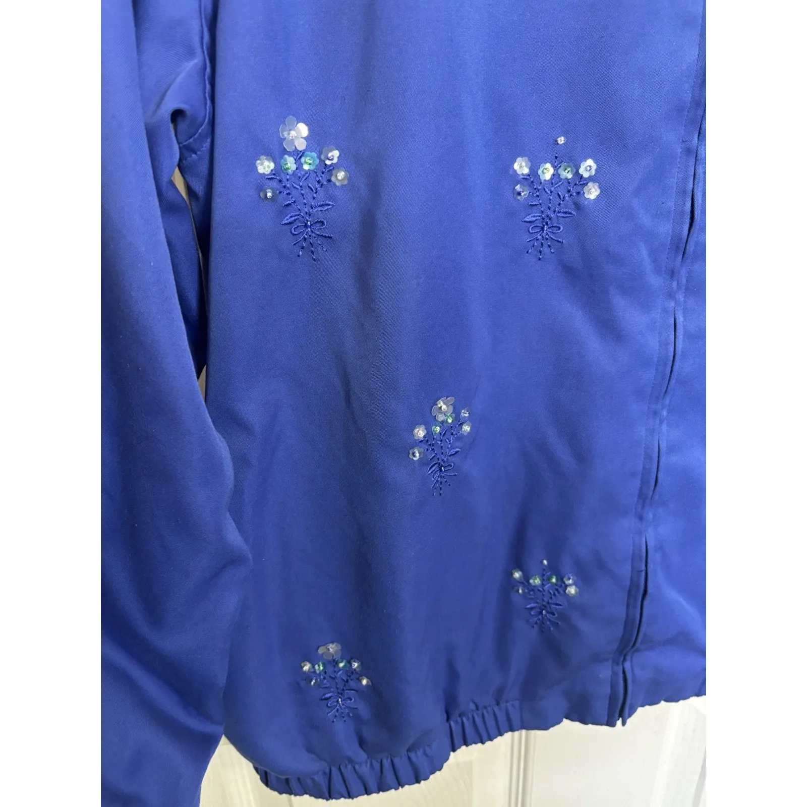 VTG 90s Alfred Dunner Blue Full Zip Floral Embroidered Sequin Jacket Size 10 - Image 5