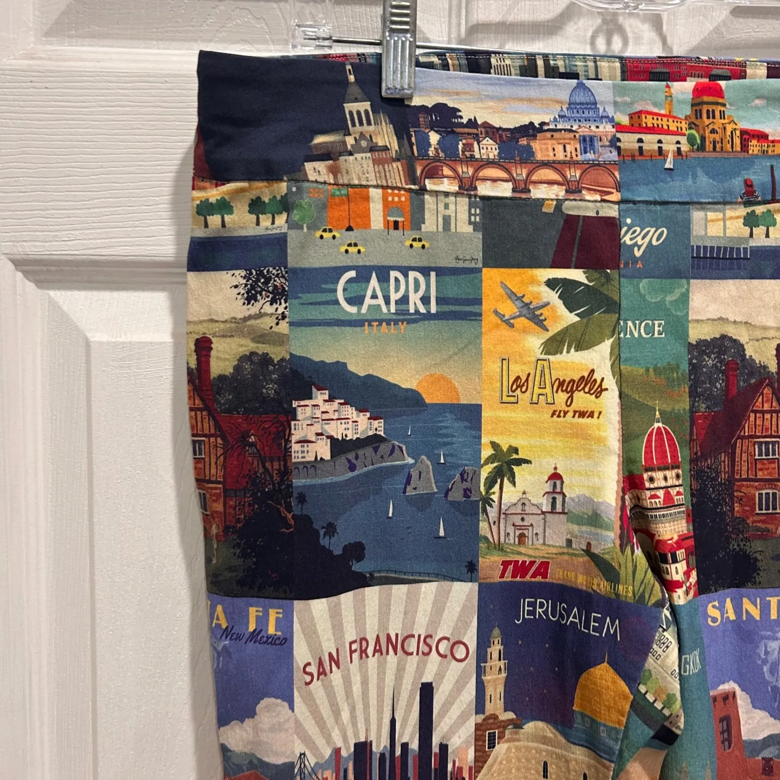 Charlie B Women's Travel Collage Print Pants 14 Mid Rise Pull On Elastic Waist Blue - Image 2