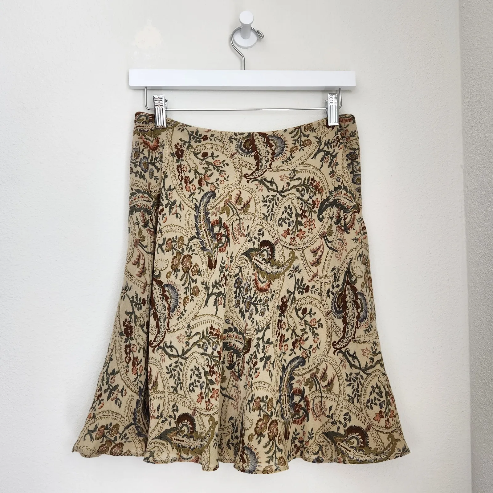 Vintage Banana Republic Beige Floral Tapestry Circle Skirt Mini 90s Boho M - Image 6