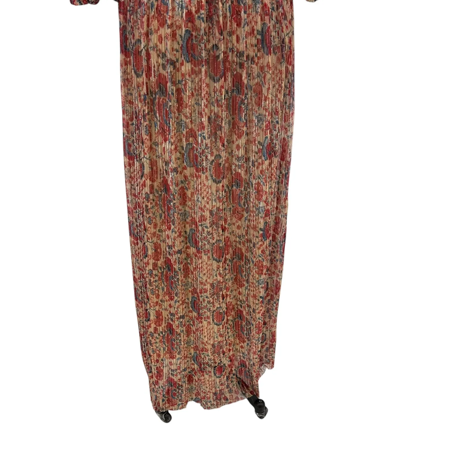 ba&sh Athena Dress Maxi Floral Print Metallic Sparkly Red Blue Size 3 US 8 - Image 12