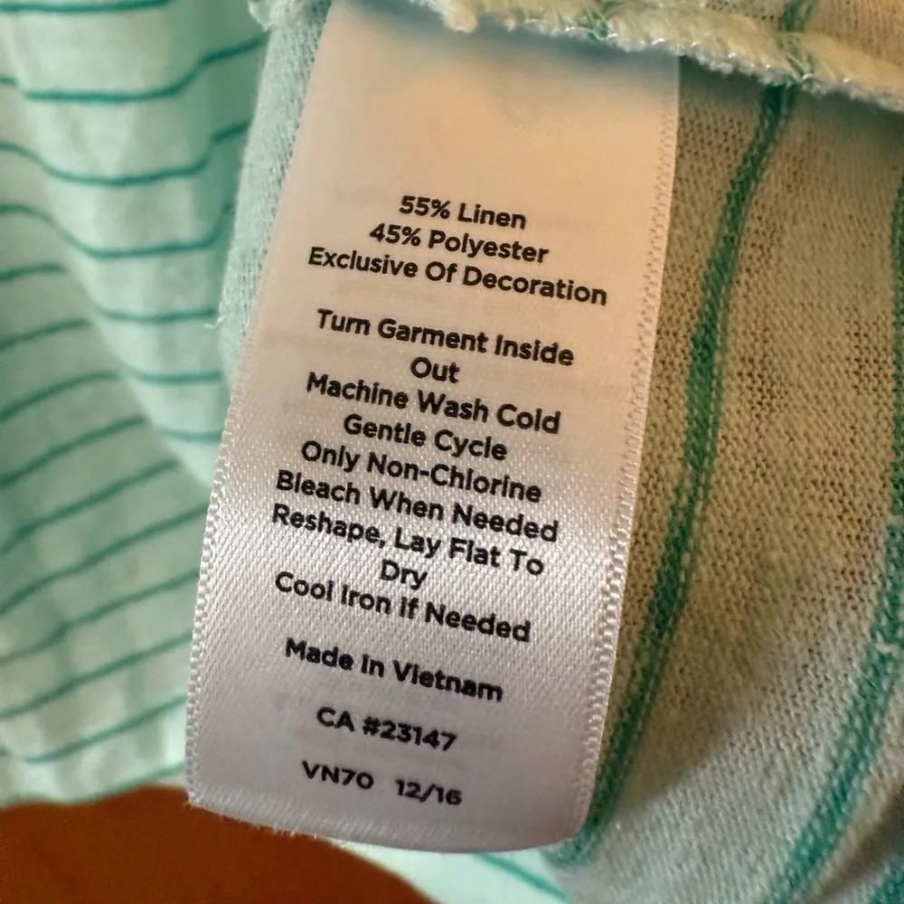 Talbots Top Seafoam Green Striped Pom Pom Trim Linen Blend Tee T-Shirt NWT XL - Image 8