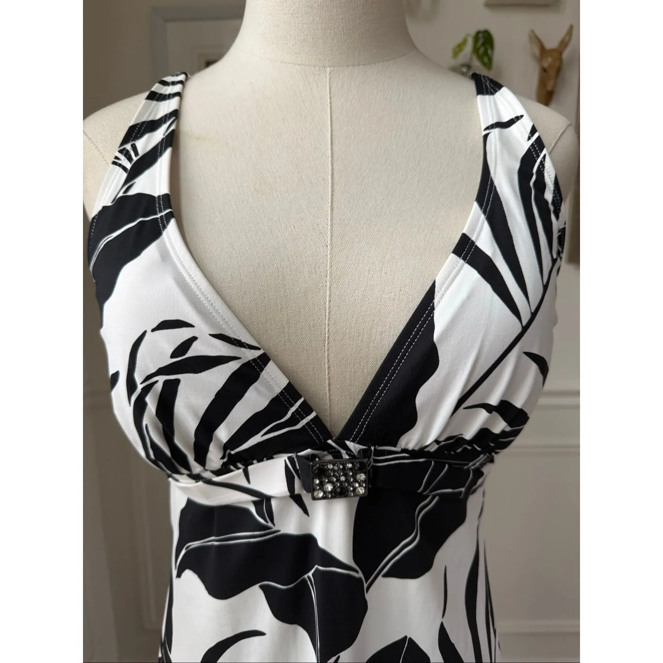 Tommy Bahama Swim Dress Halter Leopard Frond Print Black White $168 L - Image 3
