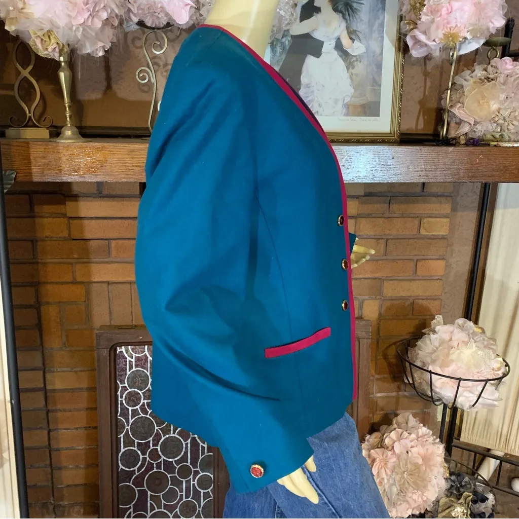 PENDLETON TEAL BLUE AND PINK VINTAGE 1980'S WOOL BLAZER (16) - Image 5