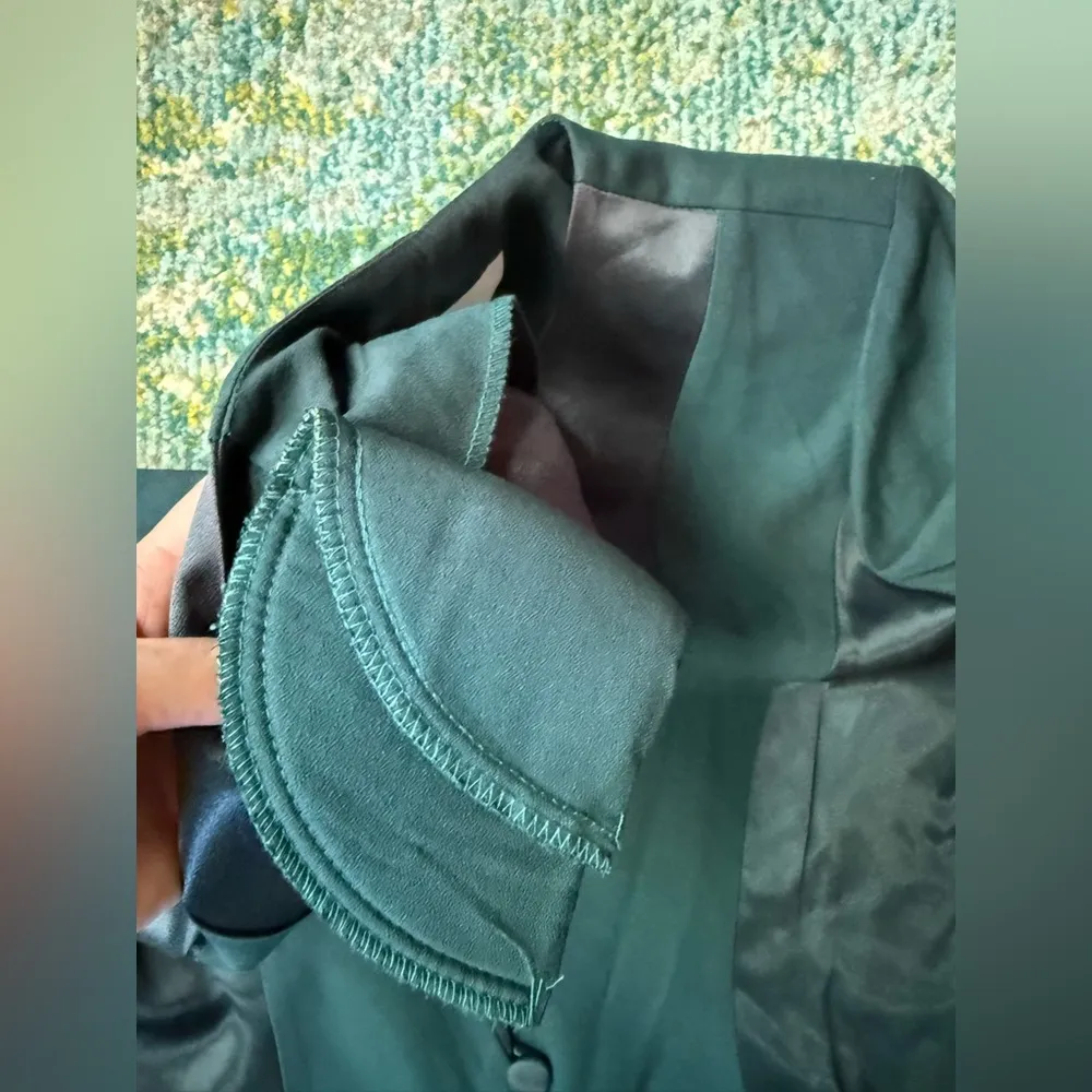 Vintage 90s DJ Summers teal satin ptwo piece skirt suit set, size 14P Green - Image 8