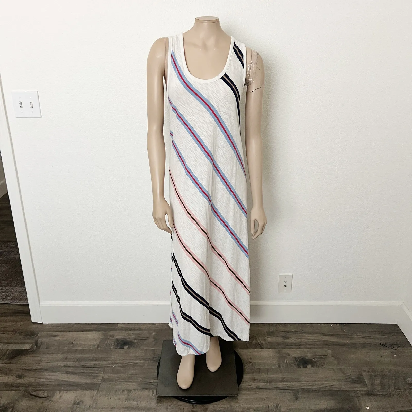 [LOFT] Lou & Grey Striped Slub Jersey Tank Midi Dress Scoop Neck Side Slit Sz XL - Image 3