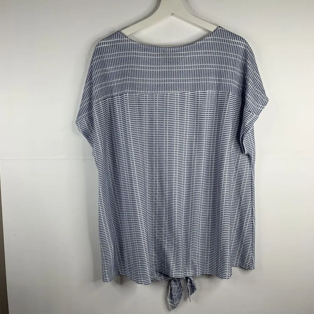 W5 Size 3X Blouse Top Blue White Short Cap Sleeve Scoop Neck Front Tie Women’s - Image 8
