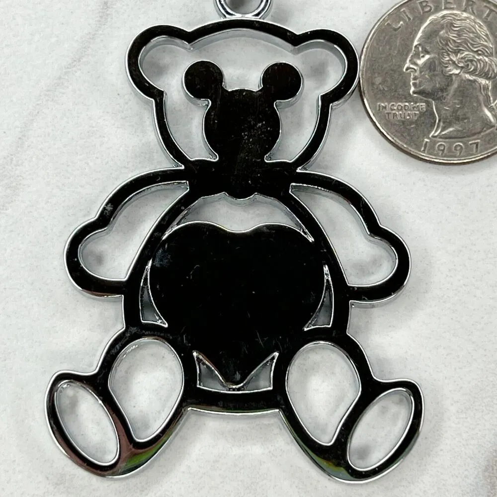 Silver Tone Red Rhinestone Bear Las Vegas Souvenir Keychain Keyring - Image 7