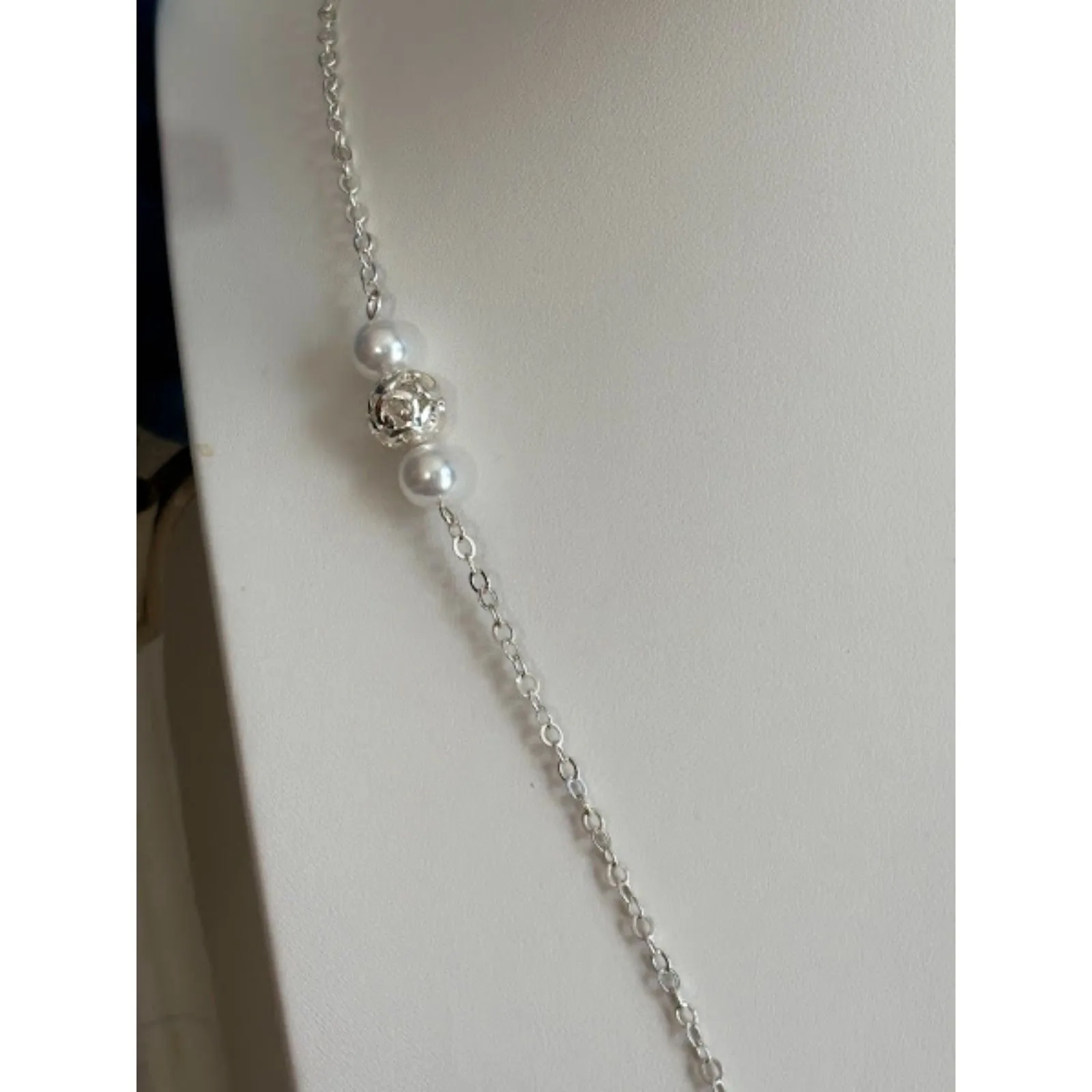 Kim Rogers SilverTone Faux Pearl Fringe Necklace NWT - Image 4