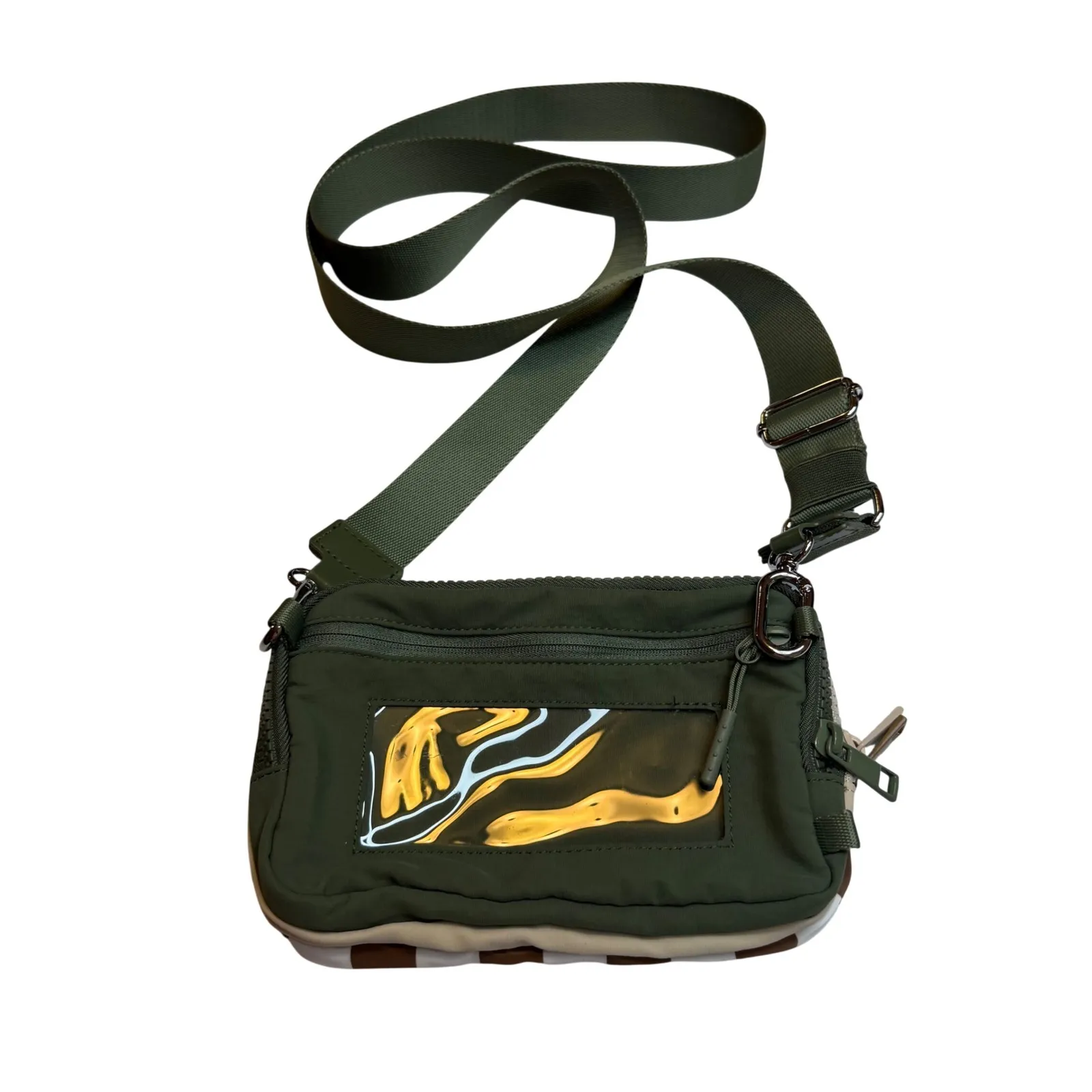 Iris & Rainbow NEW Checkered Crossbody Purse Adjustable Straps Multi Zip Pockets Brown - Image 2