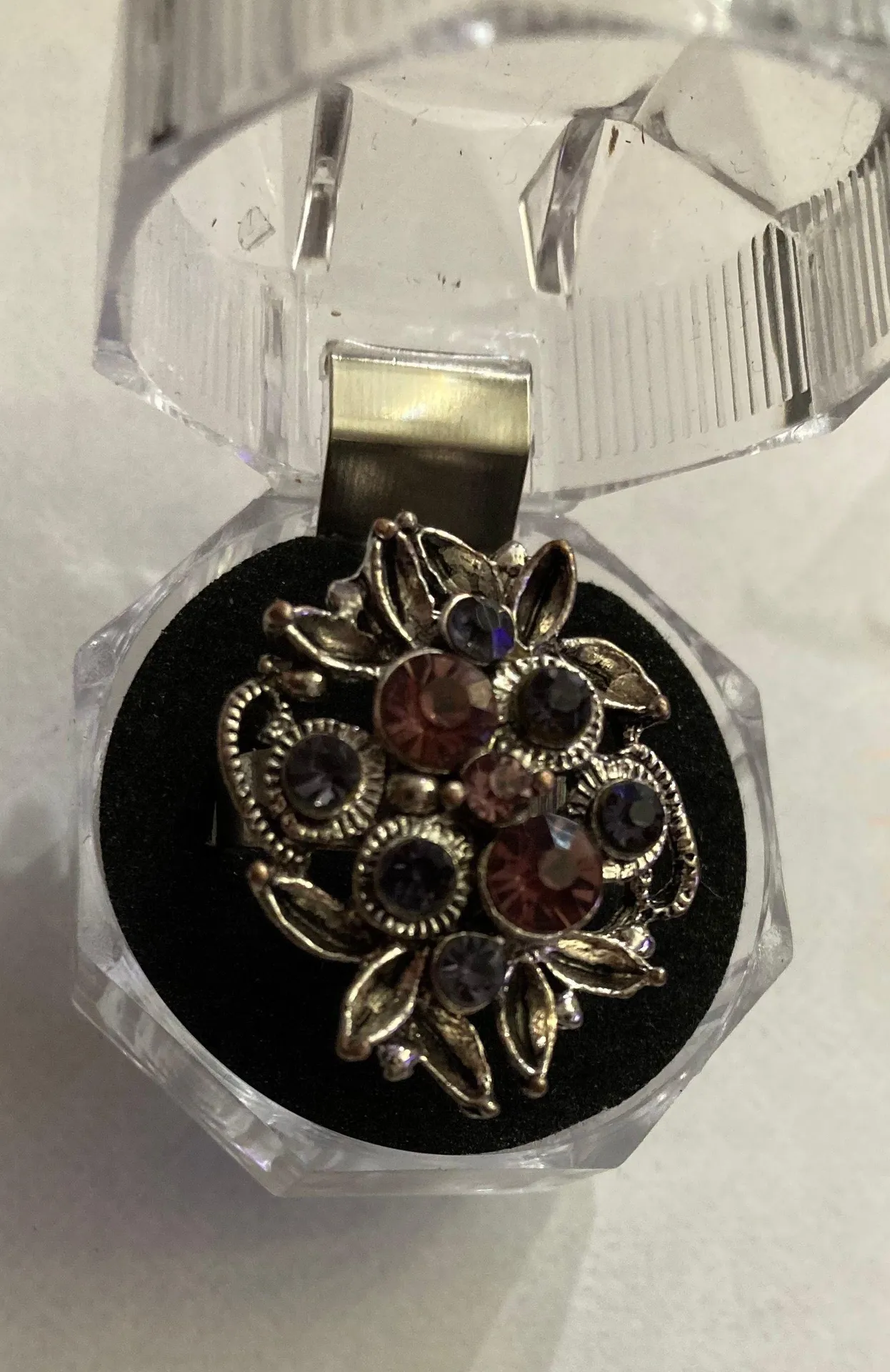 Pink and purple rhinestone flower design free size Silver - Image 4