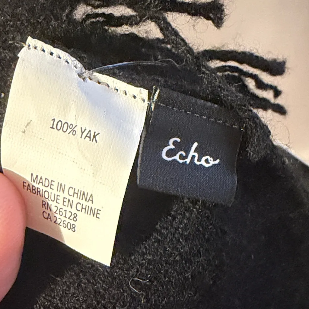 NWT Echo Black Fringe Yak Hair Shawl - Image 3