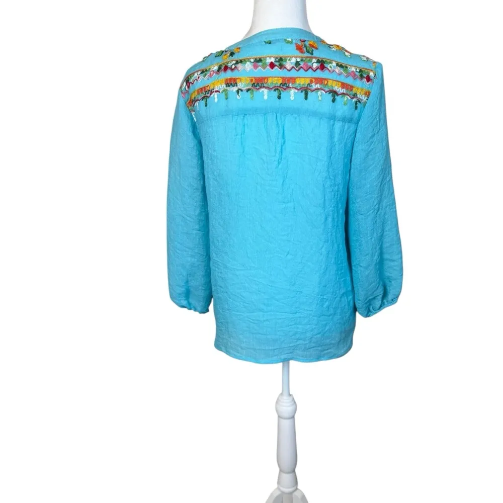 Figueroa & Flower Teal Aqua Blue Floral Embroidered Boho Top Sm Festival Hippie - Image 5