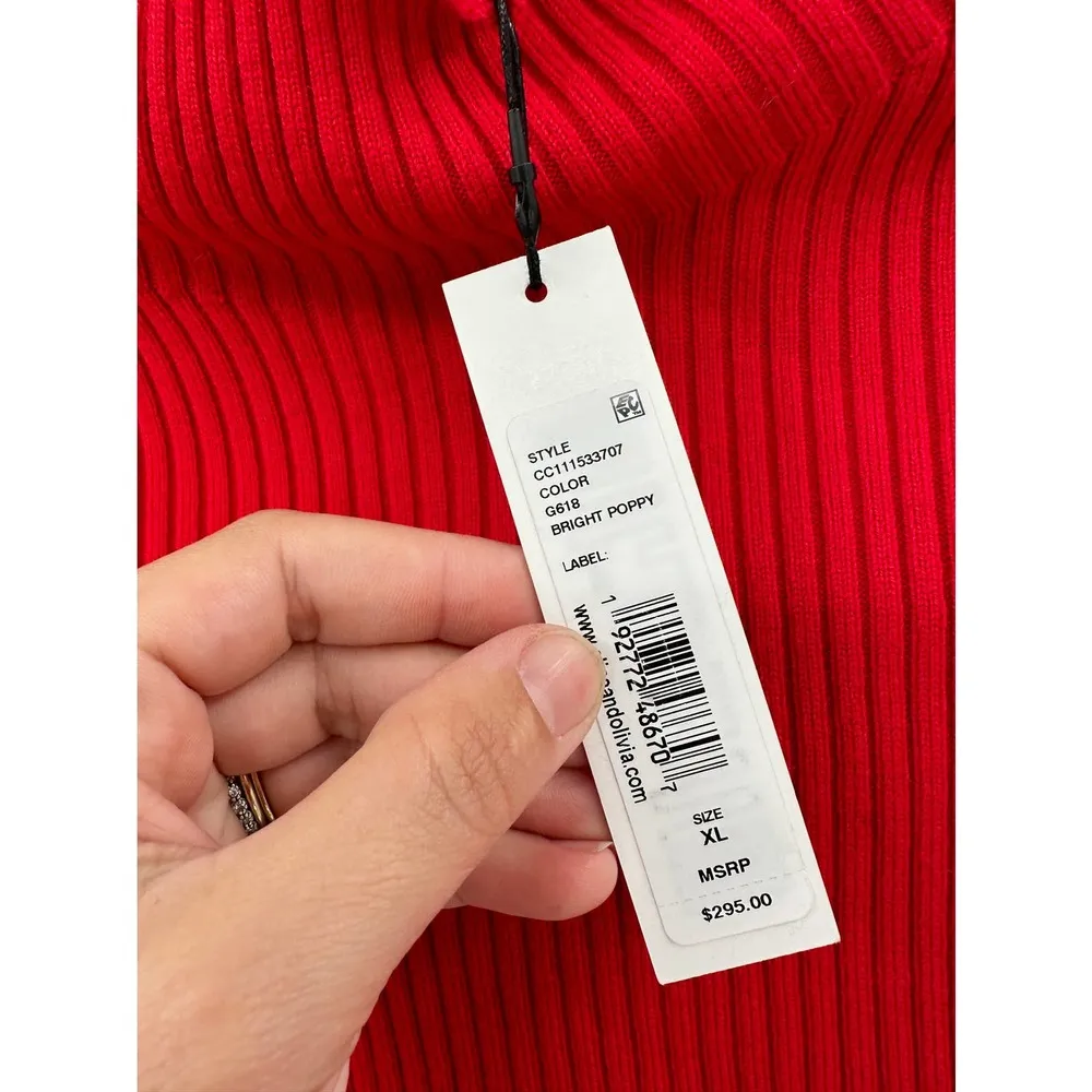 Alice + Olivia Irena Bright Poppy Red Ribbed Mock Neck Cropped Sweater XL NWT - Image 5