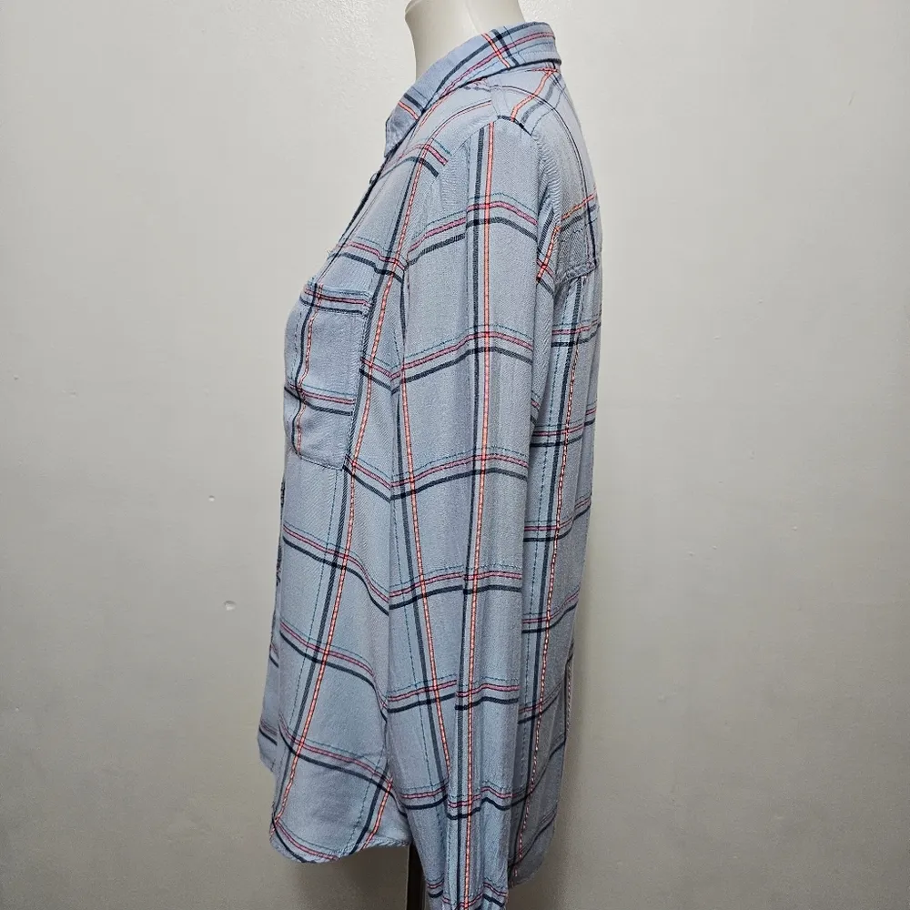 Anthropologie Pilcro Cate Light Blue Plaid Flannel Button Down Size Small - Image 3