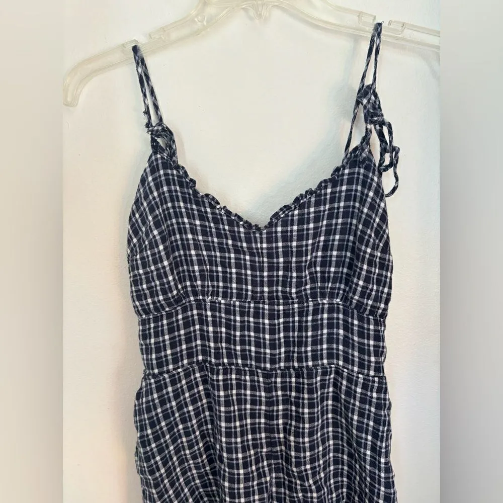 Abercrombie blue gingham plaid linen blend romper size small - Image 3
